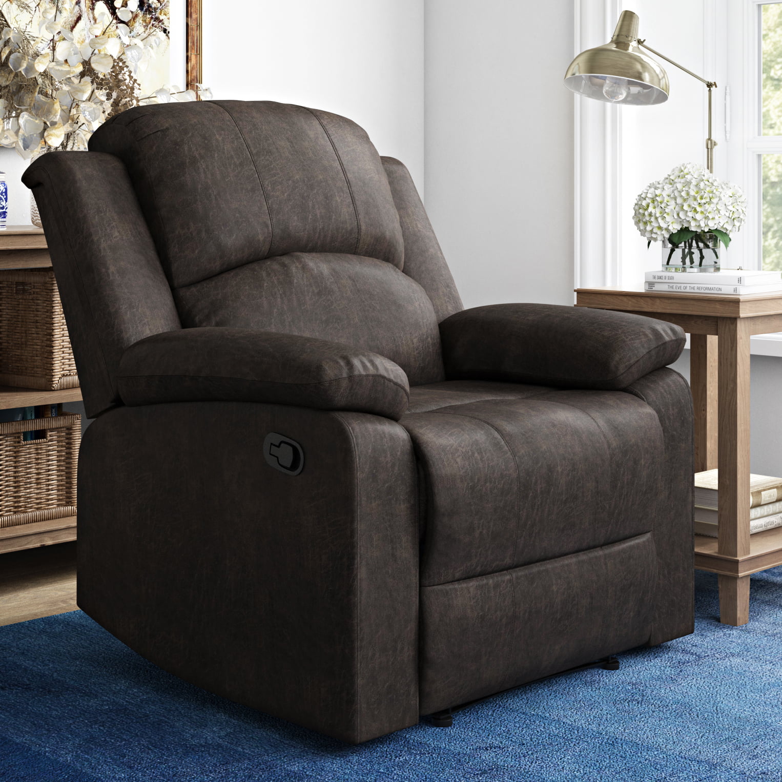 Relax-a-Lounger Reynolds Manual Standard Recliner. Brown Faux Suede