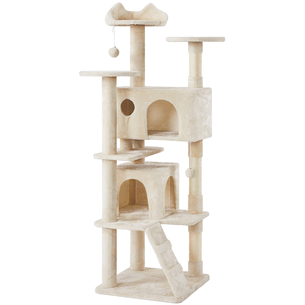 Easyfashion 70″ Cat Tree Condo with 3 Platform & 3 Scratching Posts. Beige