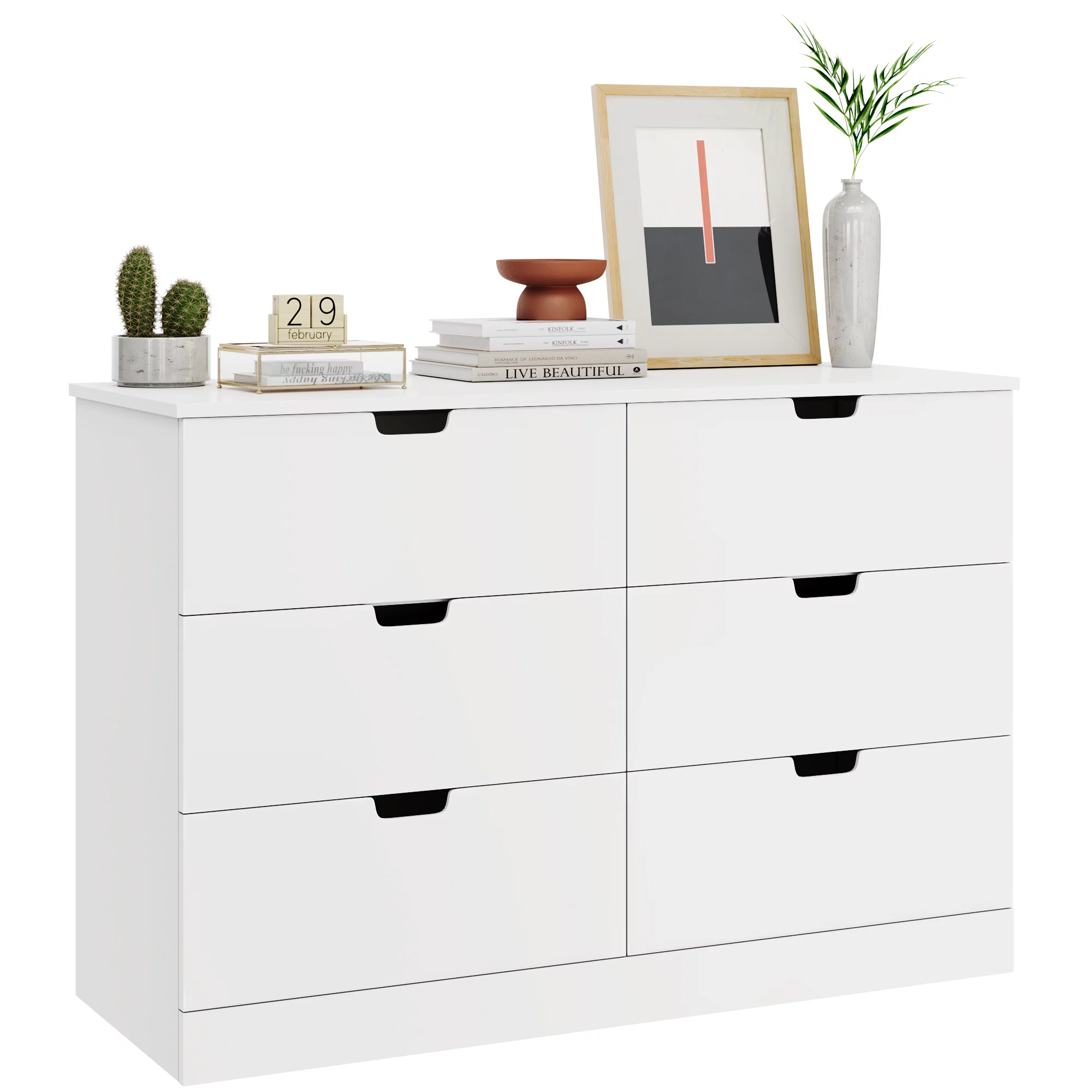 Homfa 6 Drawer Dresser for Bedroom. Modern White Chest. Wood Storage Cabinet for Living Room