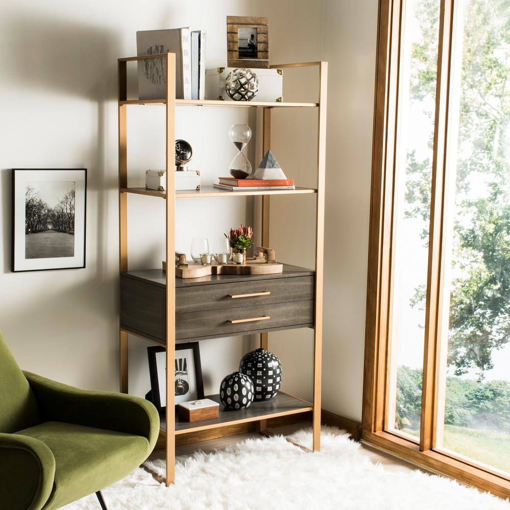 SAFAVIEH  Skylar 72 in. Gold/Brown Metal 4-shelf Bookcase