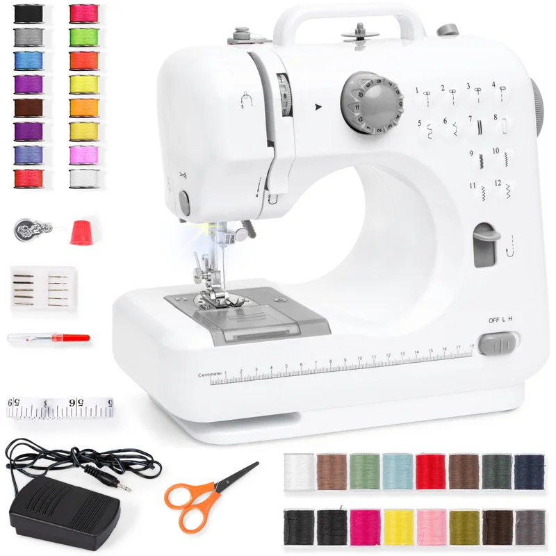 Best Choice Products Compact Sewing Machine. 42-Piece Beginners Kit. Multifunctional Portable 6V Beginner Sewing Machine w/ 12 Stitch Patterns. Light. Foot Pedal. Storage Drawer - Gray/White