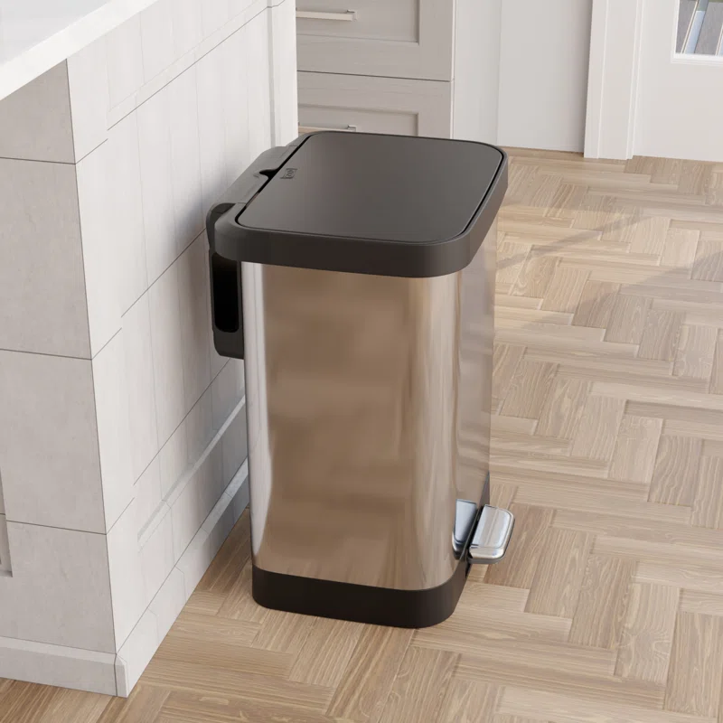 Glad GLD-74506 Stainless Steel Step Trash Can with Clorox Odor Protection | Large Metal Kitchen Garbage Bin with Soft Close Lid. Foot Pedal and Waste Bag Roll Holder. 13 Gallon. Stainless