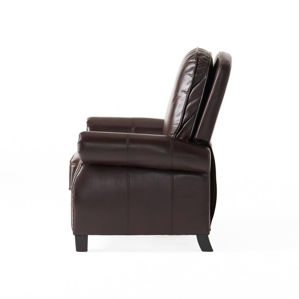 Noble House Neville 37 in. Width Big and Tall Brown Faux Leather Nailhead Trim Club Recliner