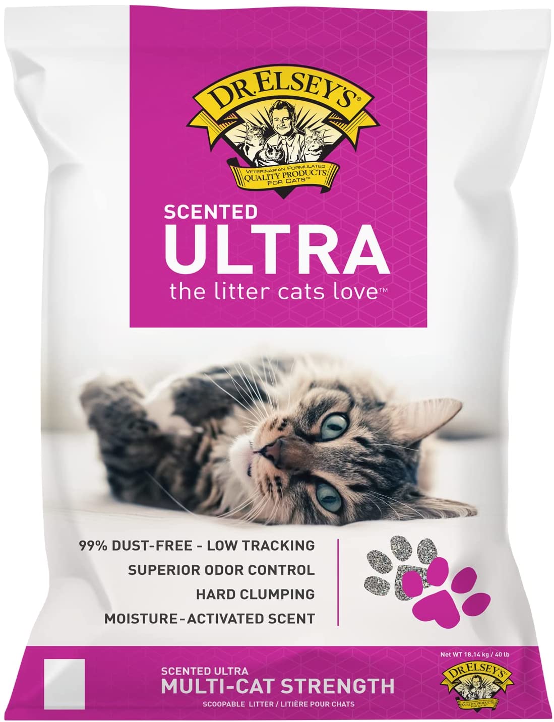 Dr. Elsey-s Premium Clumping Cat Litter. Ultra Scented. 99.9% Dust-Free. Low Tracking. Hard Clumping. Superior Odor Control. Natural Ingredients and Moisture-Activated Scent