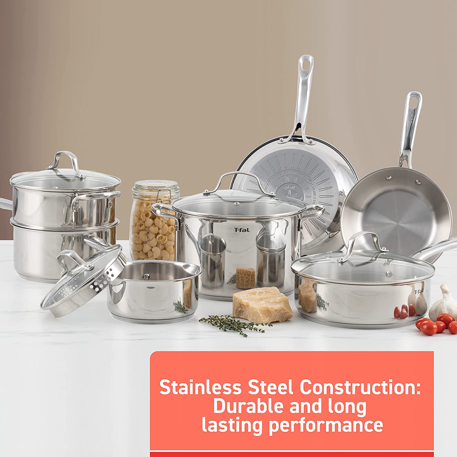 T-fal Stainless Steel Cookware Set 11 Piece Induction. Pots and Pans. Dishwasher Safe