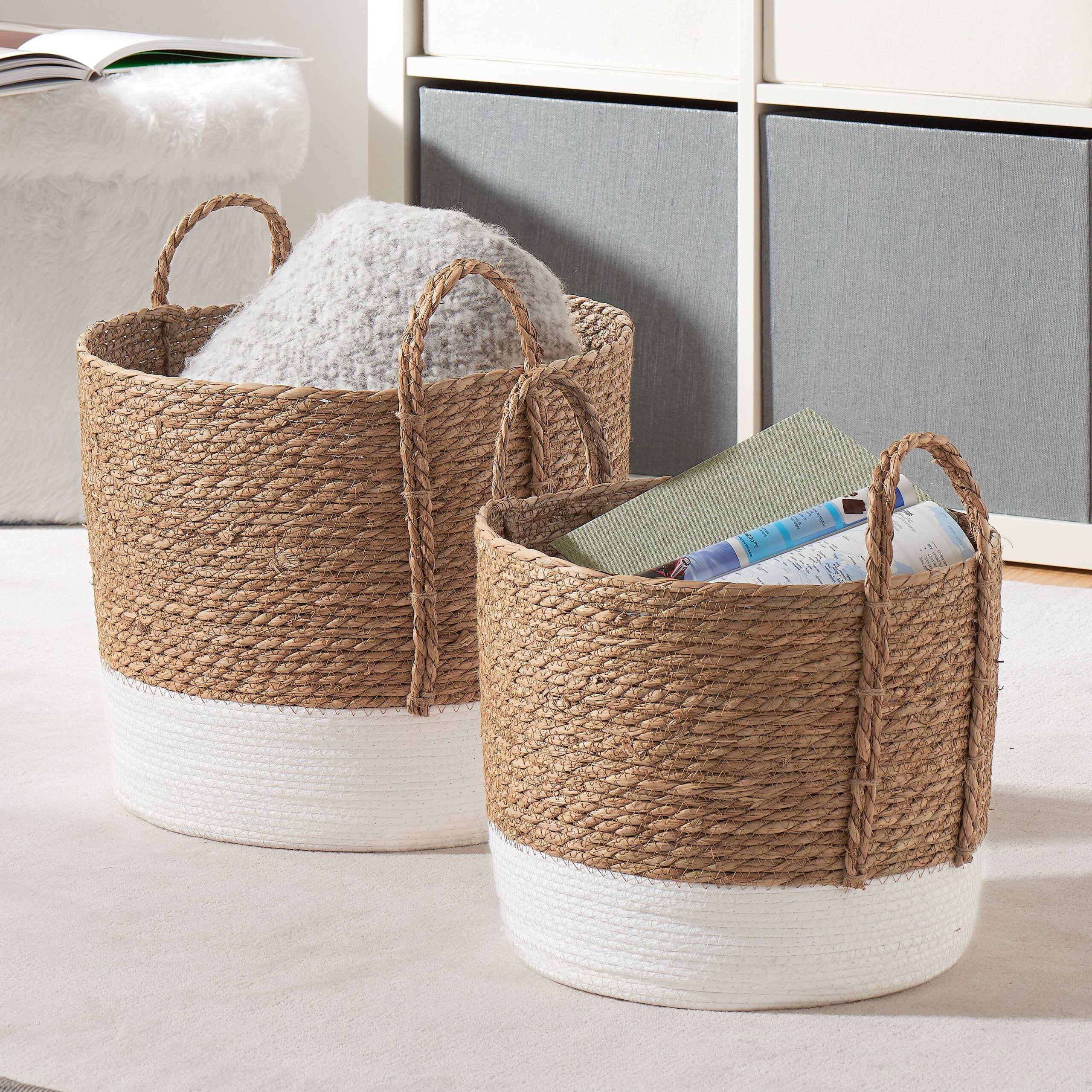 Mainstays Seagrass & Paper Rope Baskets. Set of 2. Large and Extra Large. Storage