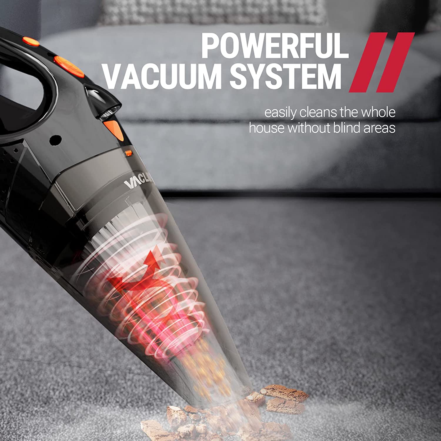 VacLife Handheld Vacuum. Car Vacuum Cleaner Cordless. Mini Portable Rechargeable Wireless Vacuum Cleaner with 2 Filters. Orange (VL189)