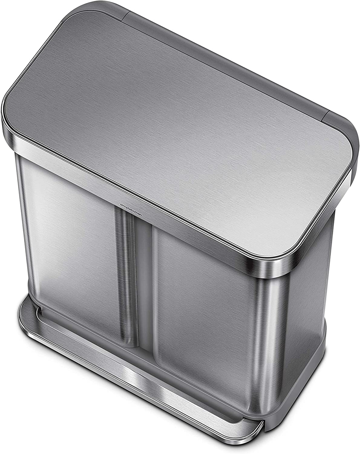 simplehuman 58 Liter / 15.3 Gallon Rectangular Hands-Free Dual Compartment Recycling Kitchen Step Trash Can with Soft-Close Lid. Brushed Stainless Steel