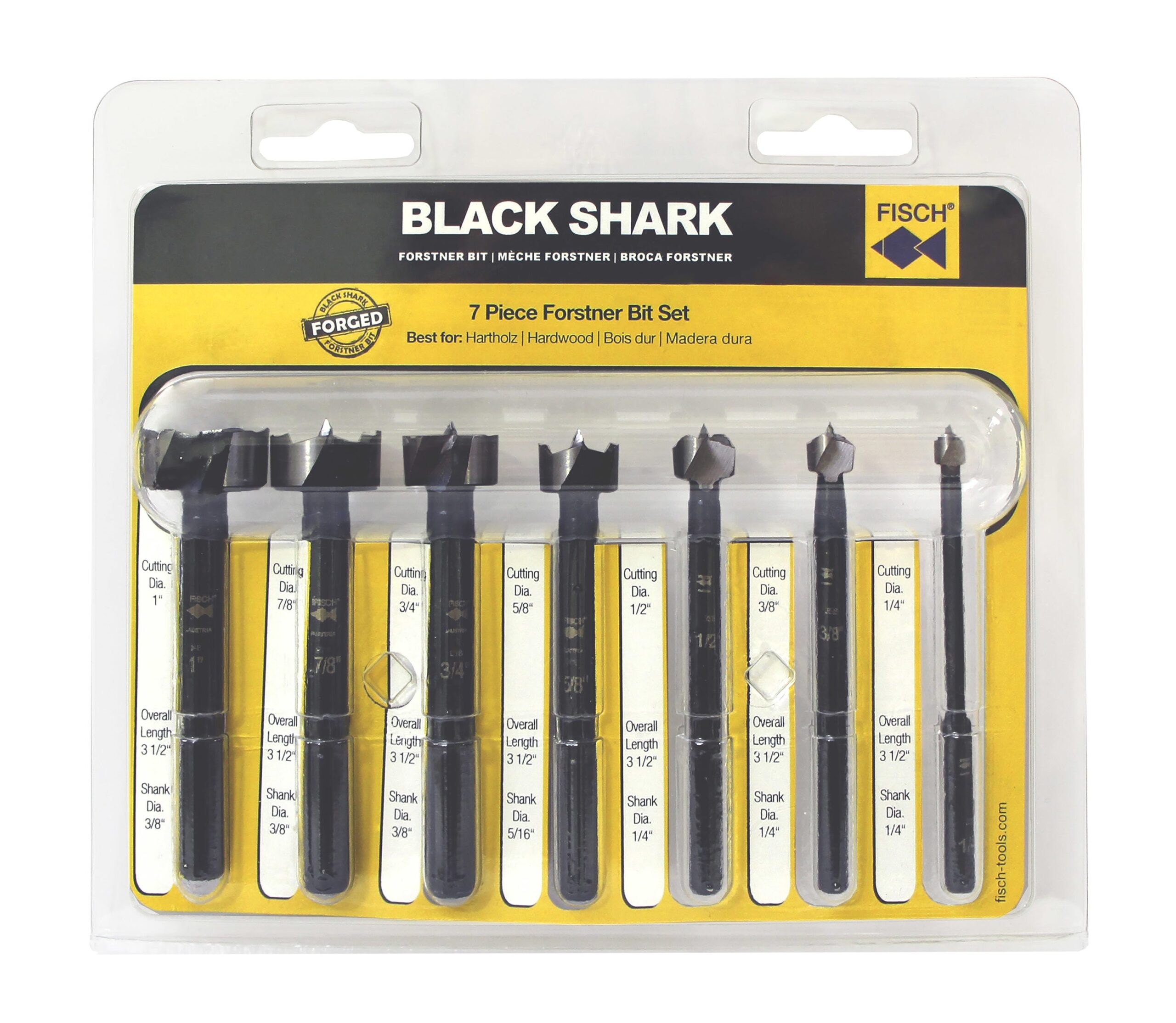 FISCH Black shark 7-Piece Assorted Woodboring Forstner Drill Bit Set