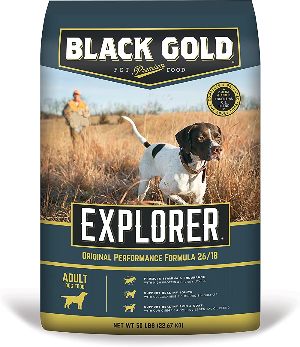 Black Gold Explorer Dry Dog Food for Adult Dogs. Original Performance 26/18 Formula. 50 lb Bag
