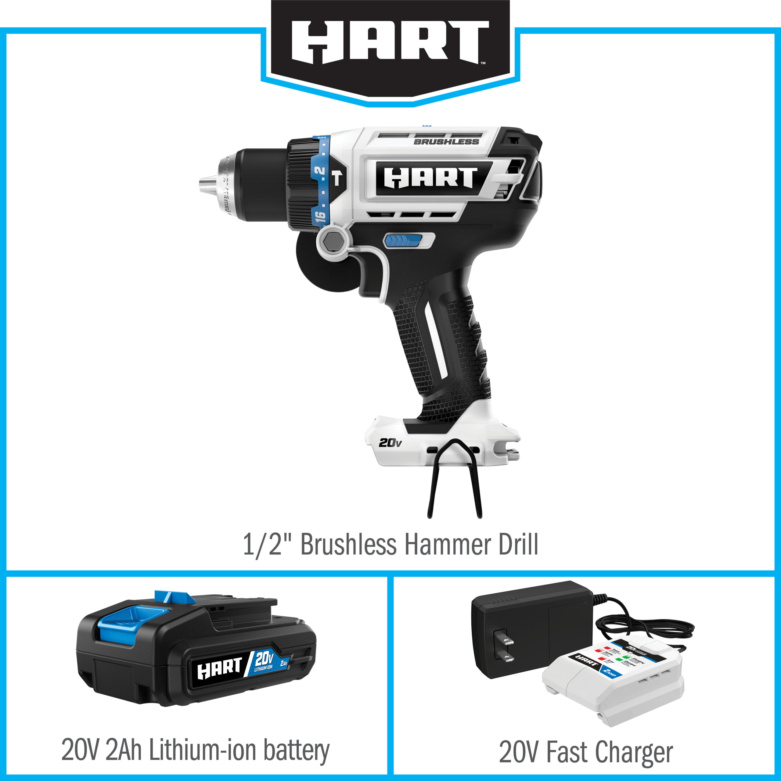 HART 20-Volt Brushless 1/2 Inch Hammer Drill Kit