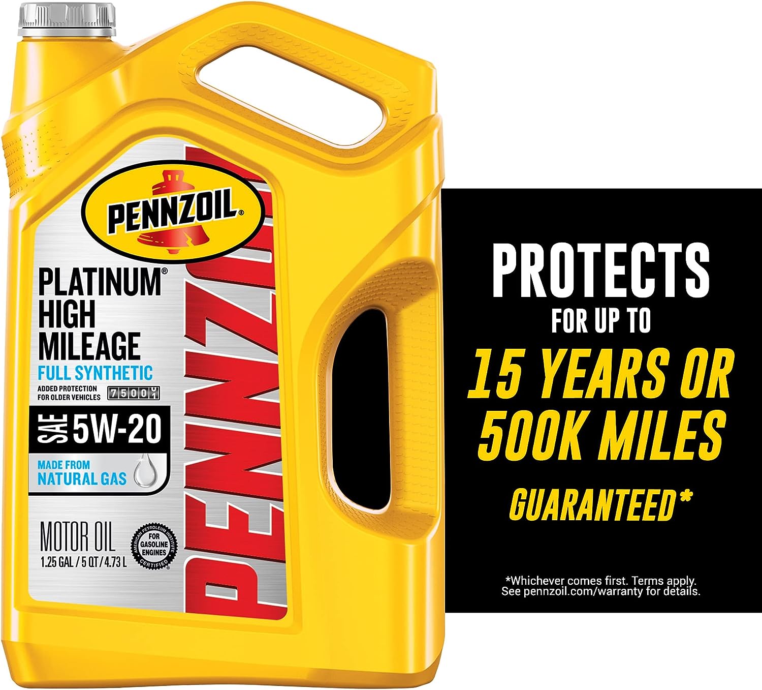 Pennzoil Platinum High Mileage Full Synthetic 5W-20 Motor Oil for Vehicles Over 75K Miles (5-Quart. Case of 3)
