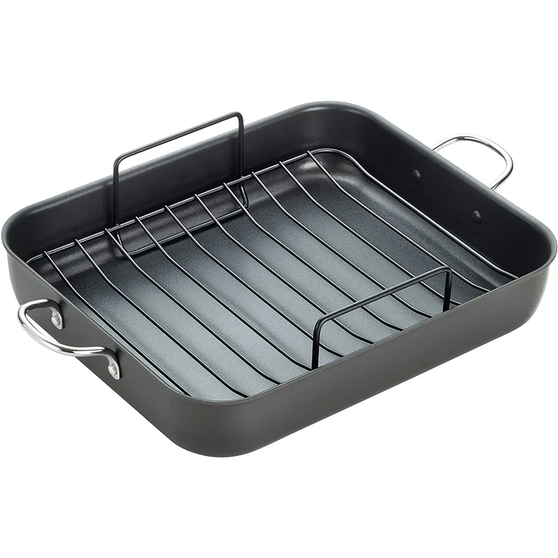T-fal J145S2 Ultimate Hard Anodized. Nonstick 16 In. x 13 In. Roaster with Rack. Black. . 16 Inch x 13 Inch. Grey