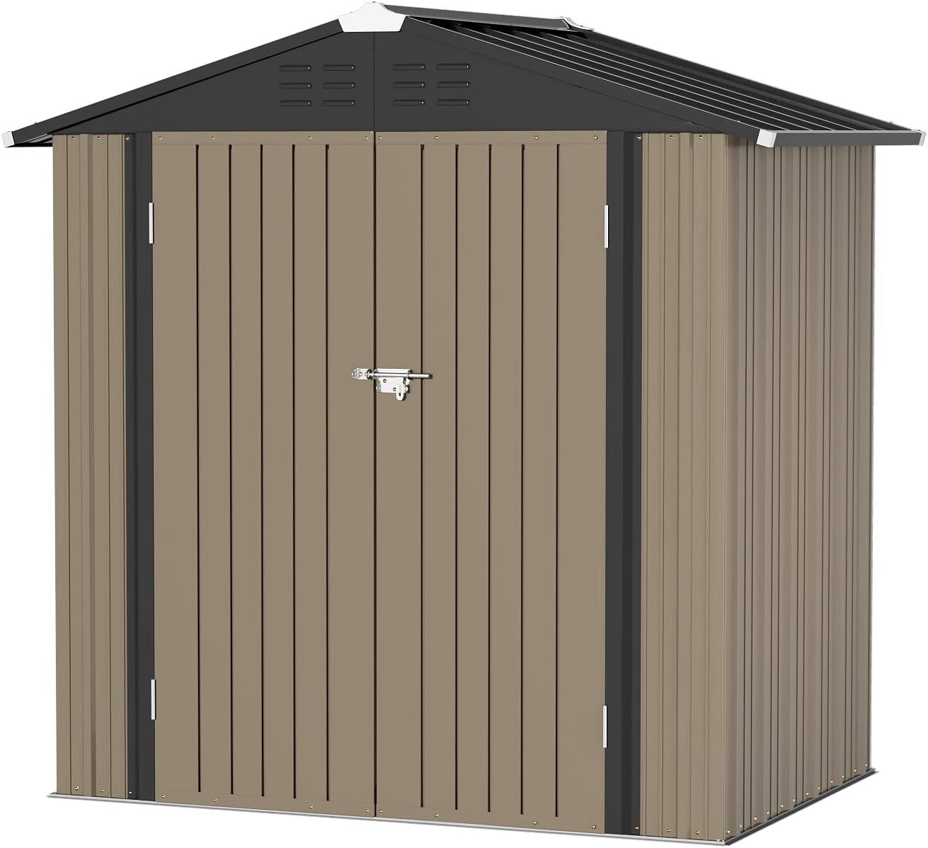 Greesum Metal Outdoor Storage Shed 6FT x 4FT. Steel Utility Tool Shed Storage House with Door & Lock. Metal Sheds Outdoor Storage for Backyard Garden Patio Lawn (6′ x 4′). Brown