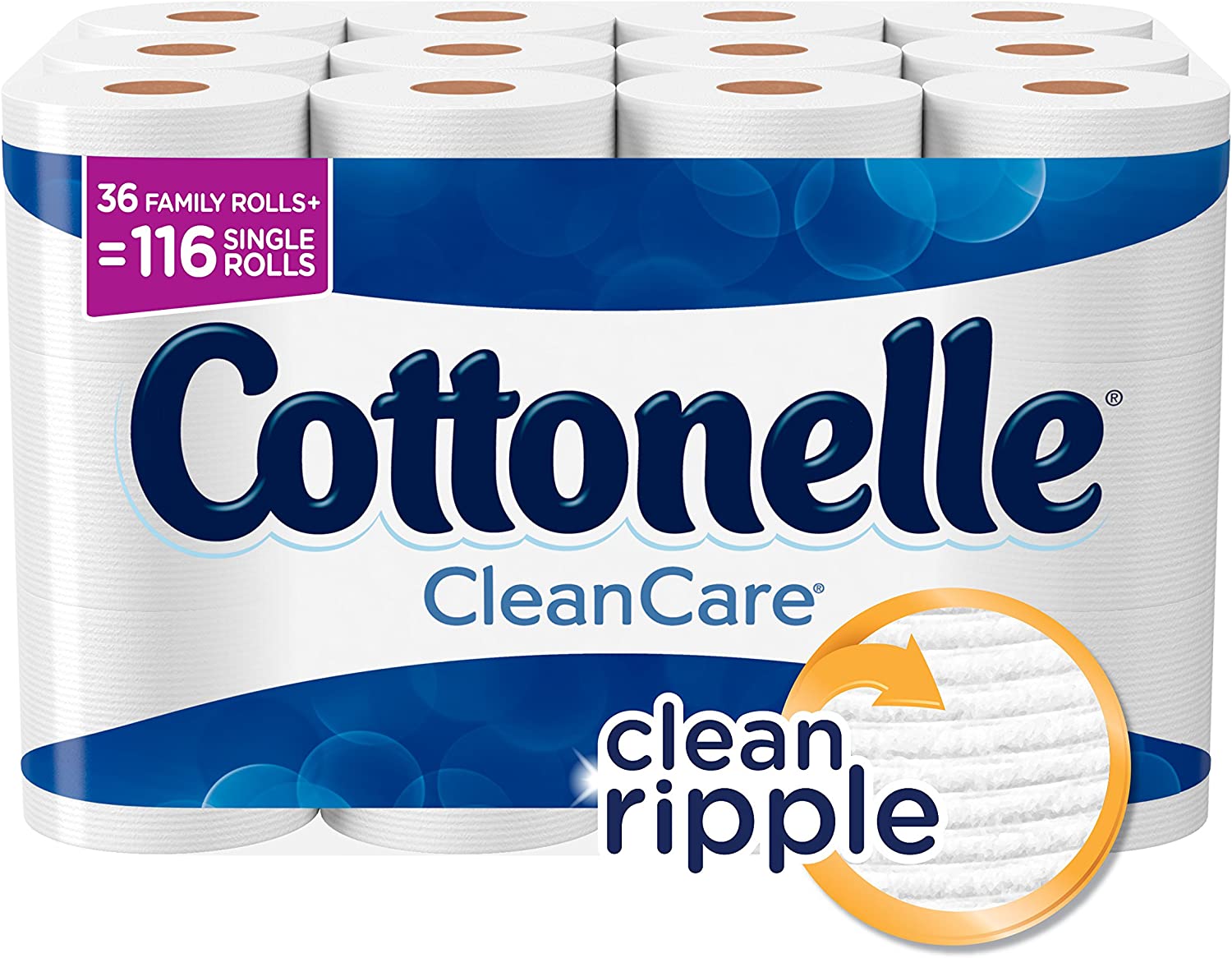 Cottonelle CleanCare Family Roll Toilet Paper (Pack of 36 Rolls). Bath Tissue. Ultra Soft Toilet Paper Rolls with Clean Ripple Texture. Sewer and Septic Safe