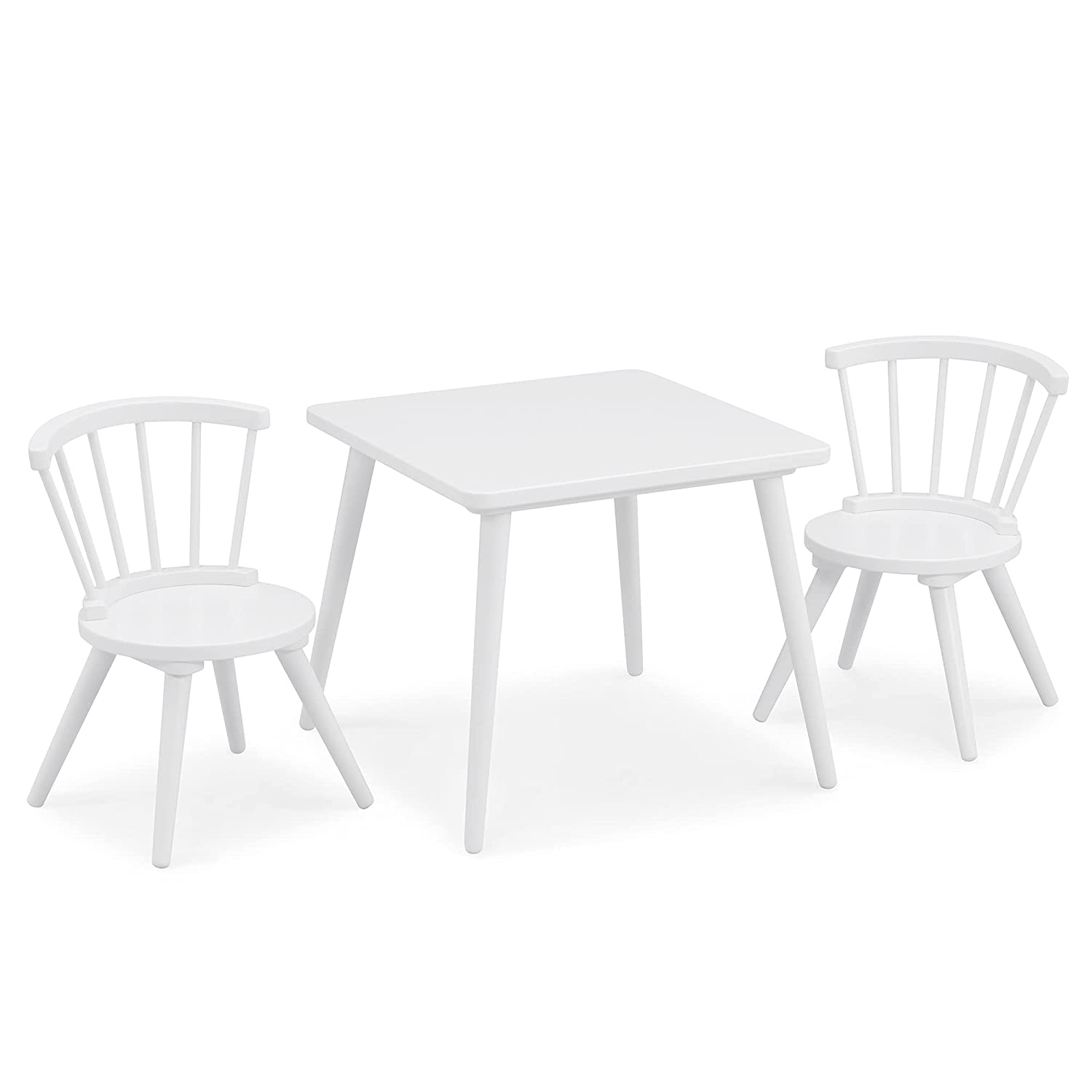 Delta Children Windsor Kids Wood Table Chair Set (2 Chairs Included) - Ideal for Arts & Crafts. Snack Time. Homeschooling. Homework & More. Bianca White