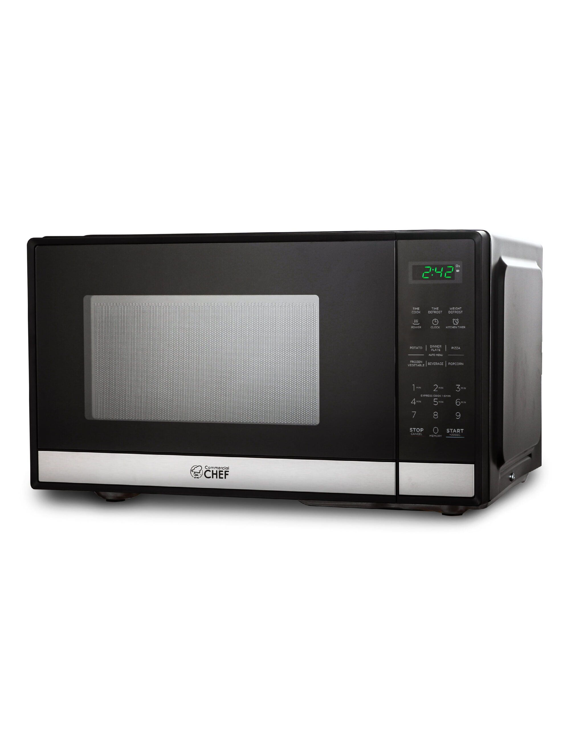 COMMERCIAL CHEF Small Microwave 0.9 Cu. Ft. Countertop Microwave with Touch Controls & Digital Display. Stainless Steel Microwave & 10 Power Levels. Outstanding Portable Microwave with Convenient Push