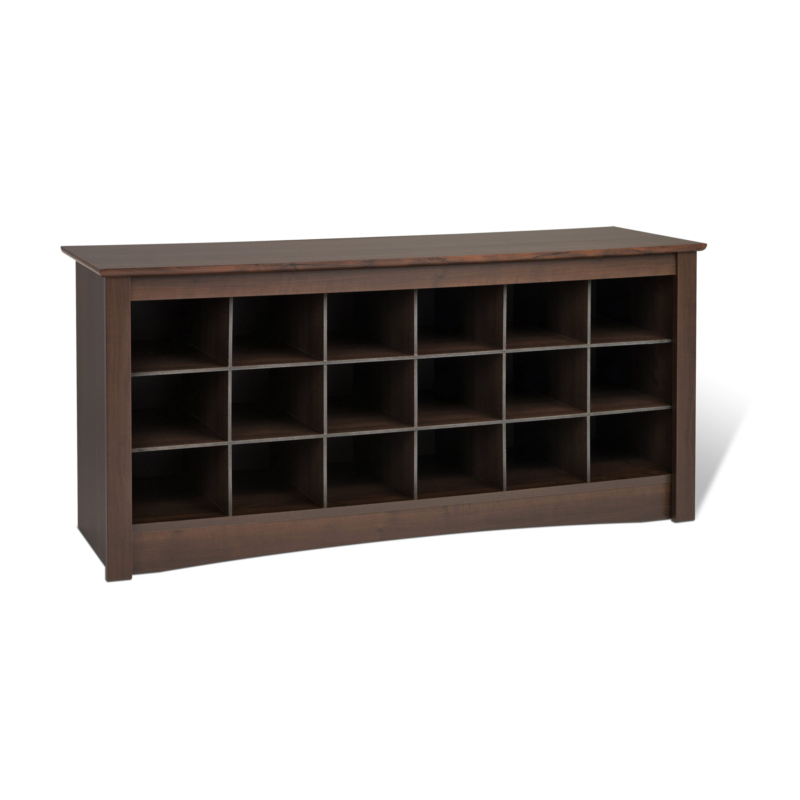 Prepac 3-Tier Storage Cubby Bench Shoe Rack. Wood. Brown