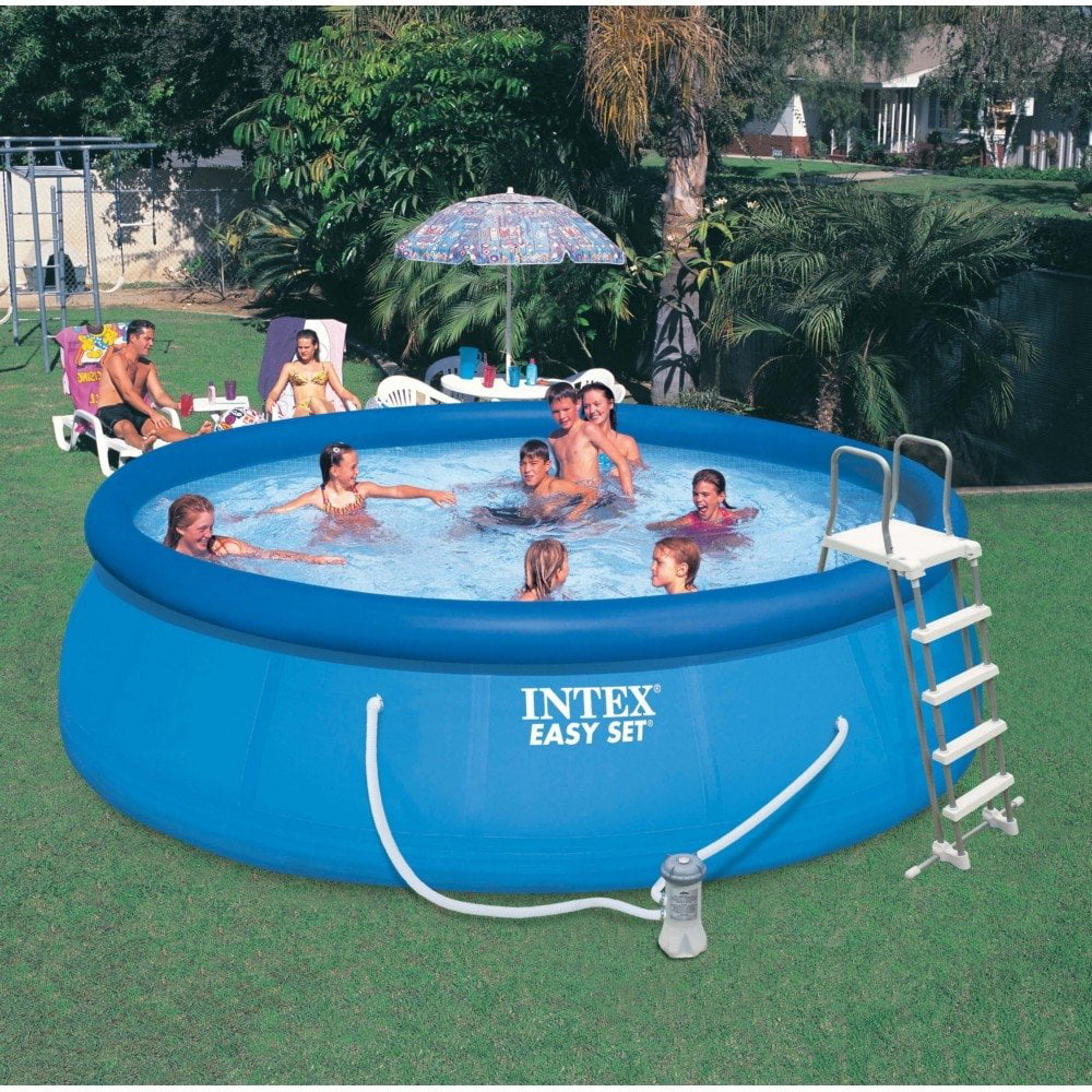 Intex 15′ x 48″ Inflatable Easy Set Above Ground Swimming Pool. Ladder And Pump