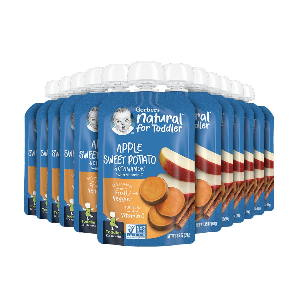 Gerber Purees. Apple & Sweet Potato Toddler Food. 3.5 Ounce Pouch.  Apple Sweet Potato.  Baby Food