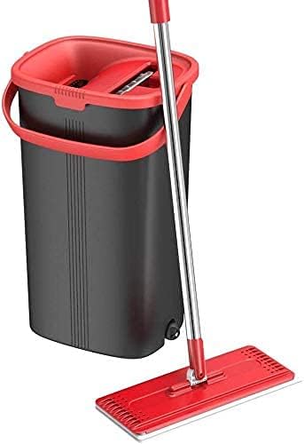 TETHYS Flat Floor Mop and Bucket Set for Professional Home Floor Cleaning System with Aluminum Handle/2-Washable Microfiber Pads Perfect Home + Kitchen Cleaner for Hardwood. Laminate. Tiles. Vinyl