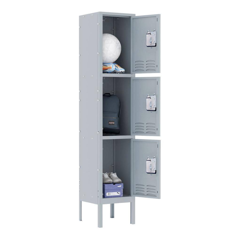 Mlezan DBWL202017G-1 3-Tier Shelf Metal Locker for Employees Students Gym Storage Cabinet Locker in Gray. 66 in. H x 12 in. D x 12 in. W