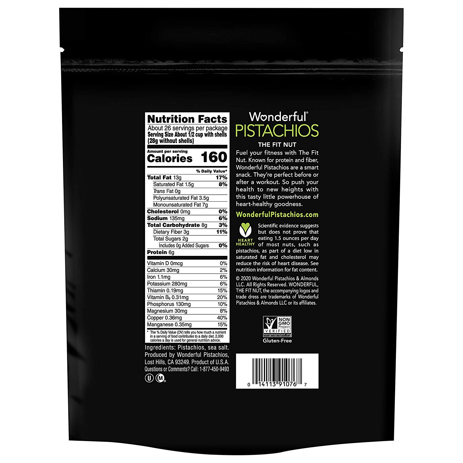 Wonderful Pistachios Resealable Bag. Roasted & Salted. 48 Oz