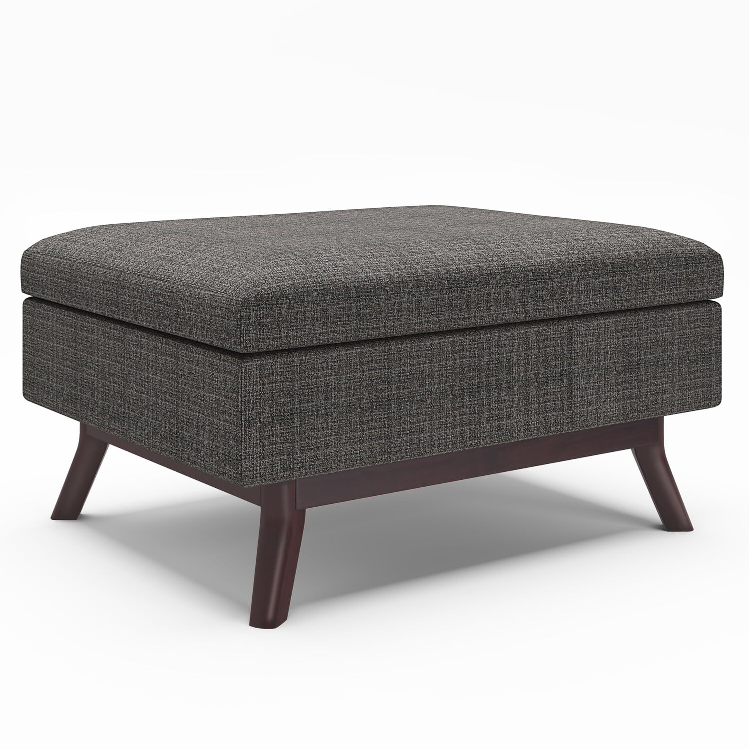 Simpli Home Owen 34 inch Wide Mid Century Modern Rectangle Coffee Table Storage Ottoman-Color:Ebony.Fabric:Tweed