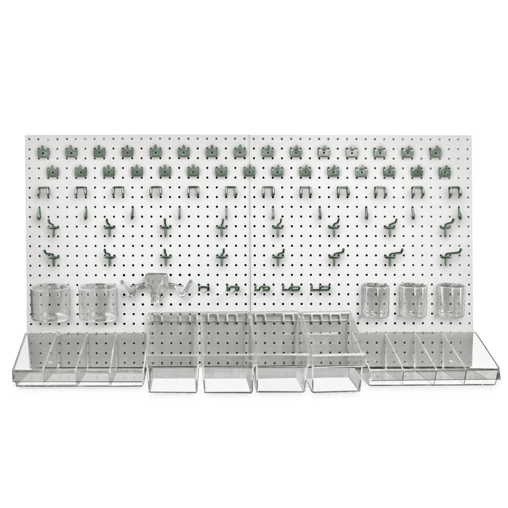 Azar Displays 900988-WHT 24 in. H x 48 in. W White Pegboard Wall Organizer Kit with Hooks and Bins for Garage Tools (125-Piece)