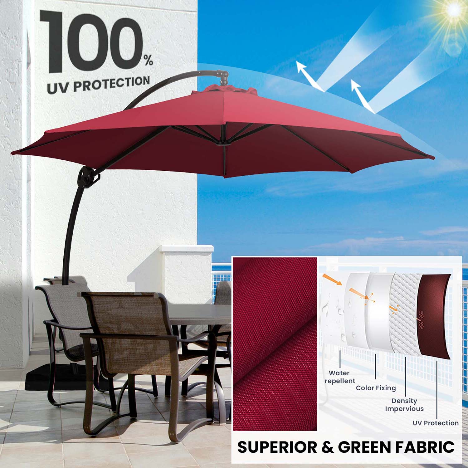 JEAREY 11-ft Red Crank Cantilever Patio Umbrella with Base