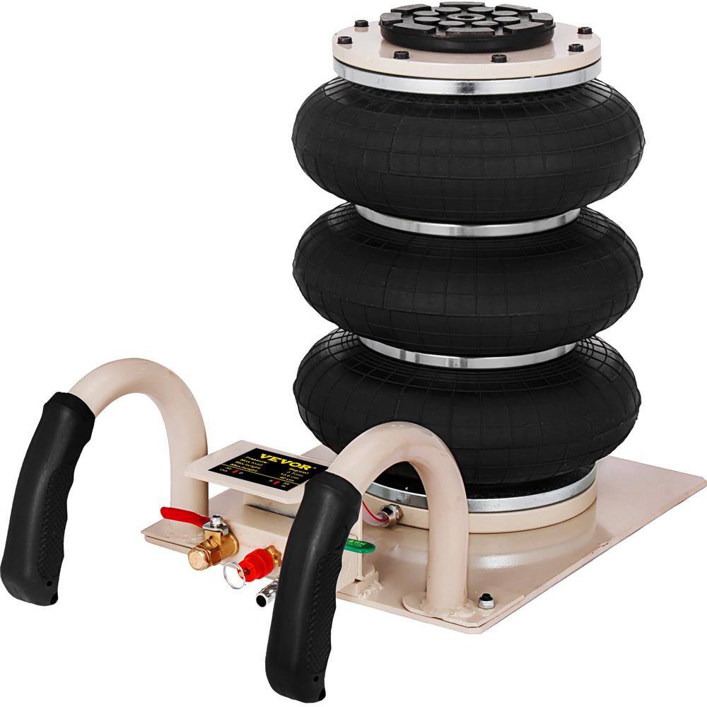 VEVOR QJD3BQDQJD0000001V0 Pneumatic Jack 3 Ton Triple Bag Air Jack Lifting Height Pneumatic Air Jack 6600 lbs. Capacity Floor Jack