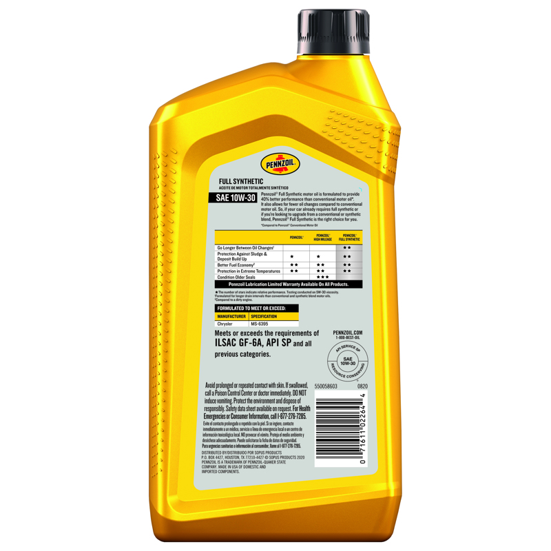 Pennzoil 8069226 1 qt. 10W-30 Gasoline Synthetic Motor Oil - Pack of 6