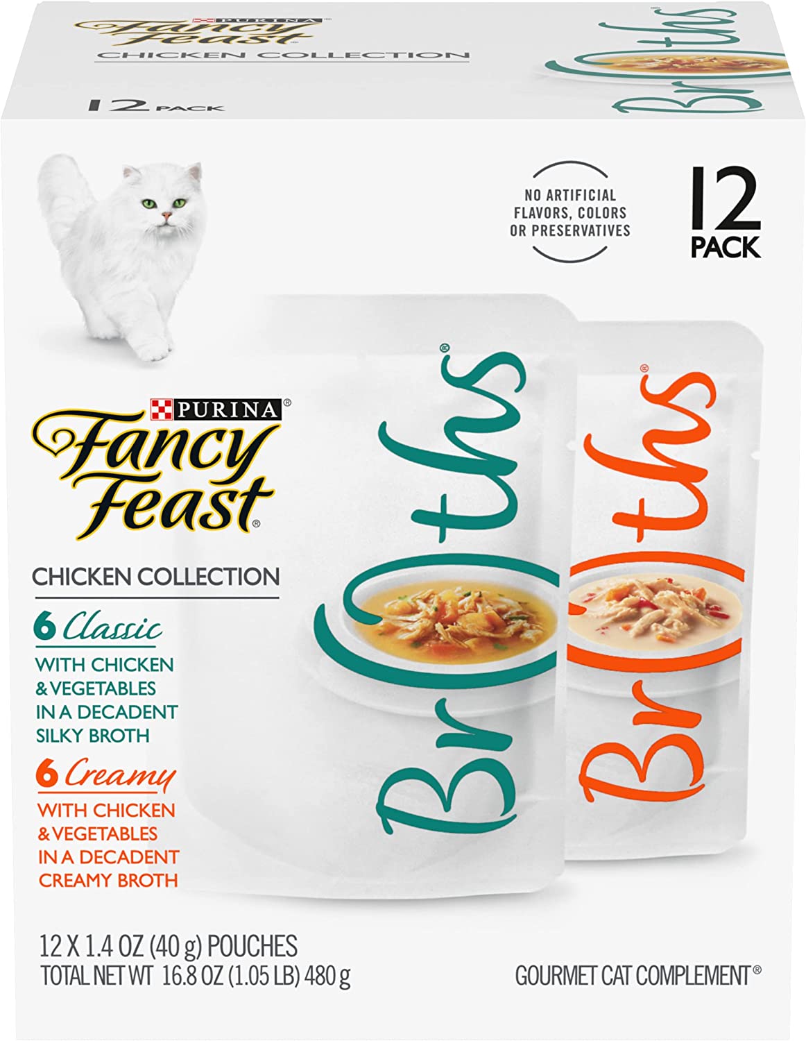Purina Fancy Feast Limited Ingredient Wet Cat Food Complement Variety Pack Broths Chicken Collection - (12) 1.4 oz. Pouches