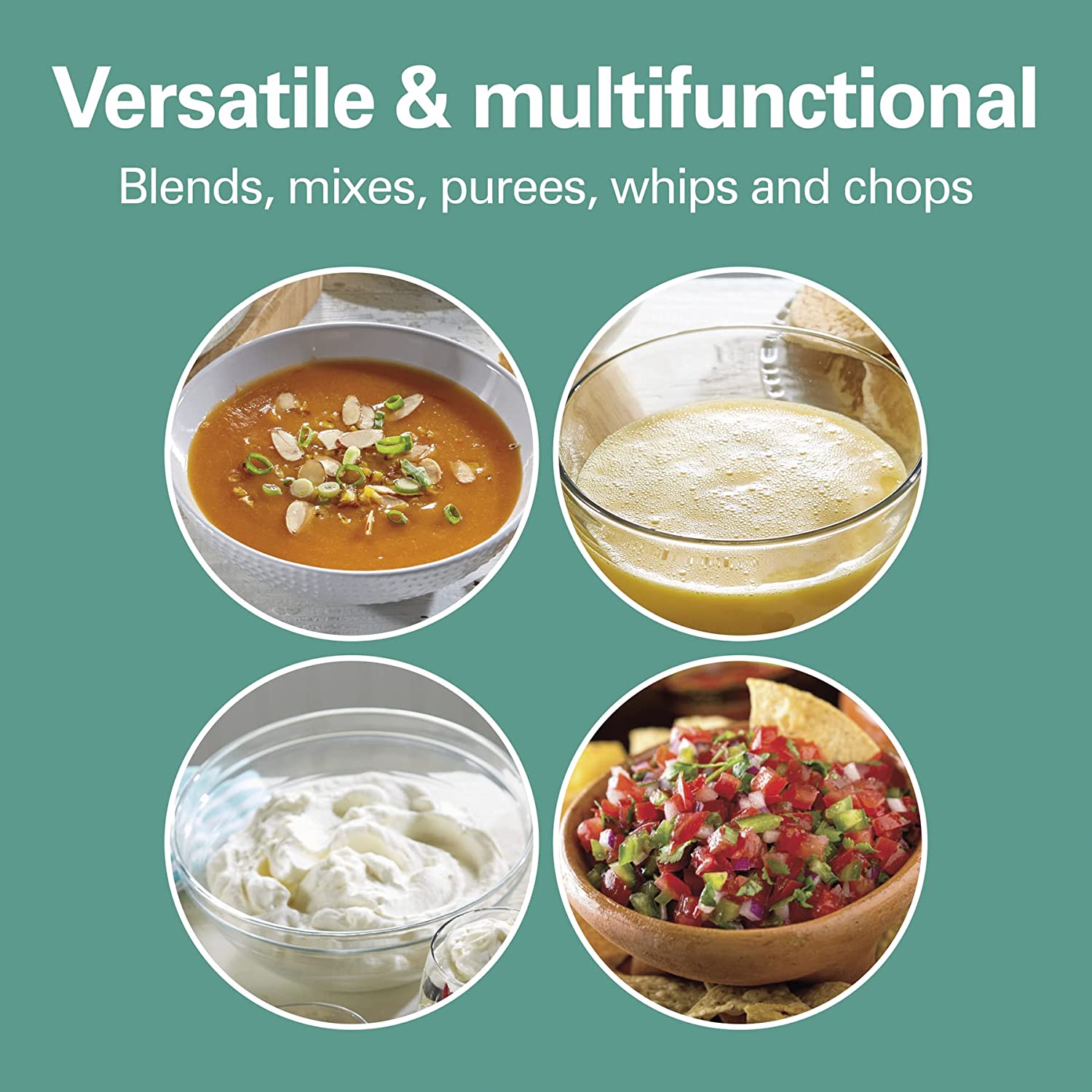 Hamilton Beach 59765 Immersion Hand Blender with Blending Wand. Whisk and 3-Cup Food Chopping Bowl. 3-Piece. Silver and Stainless Steel