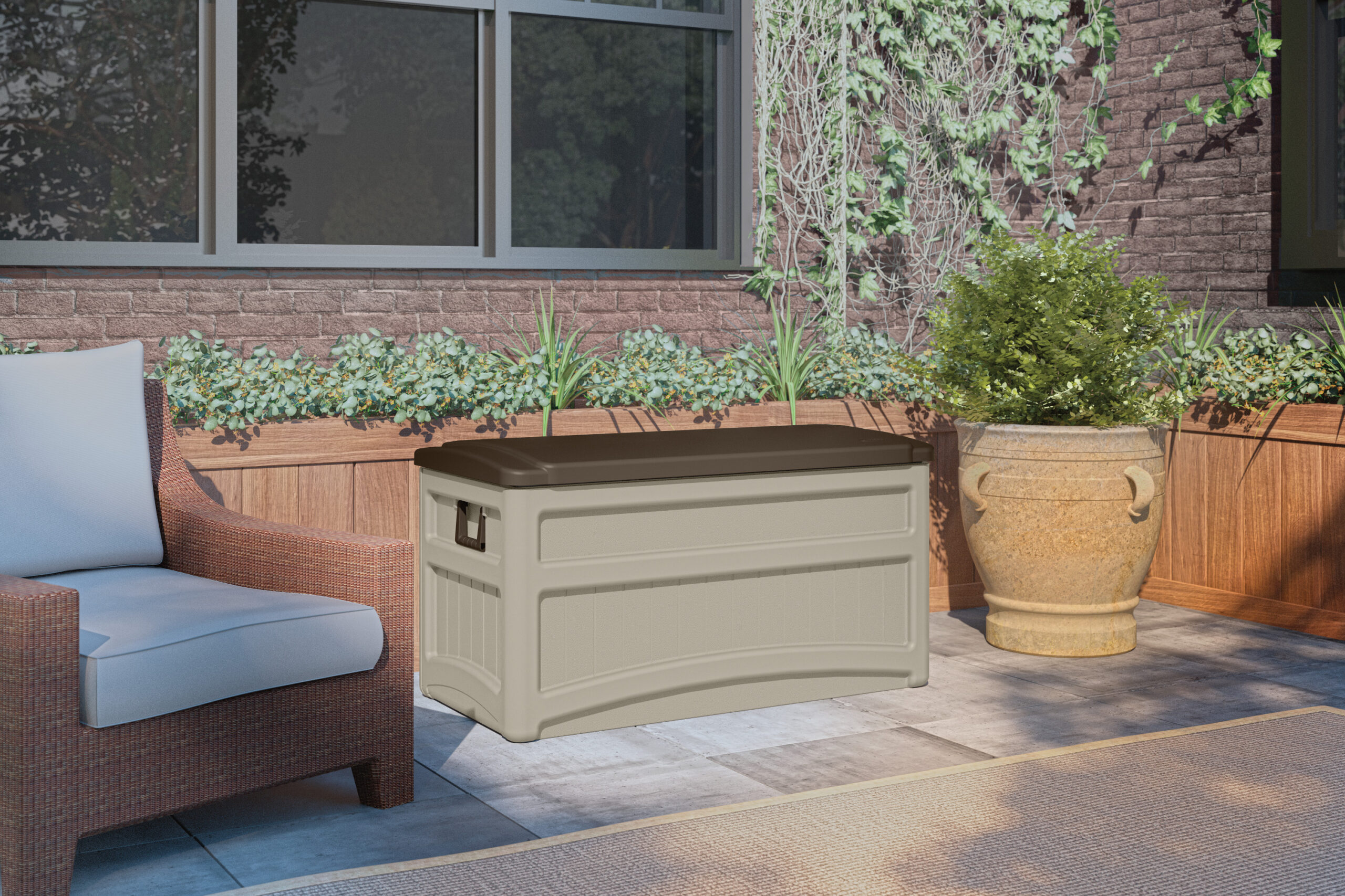 Suncast 73 Gallon Deck Box. Light Taupe. DB8000B