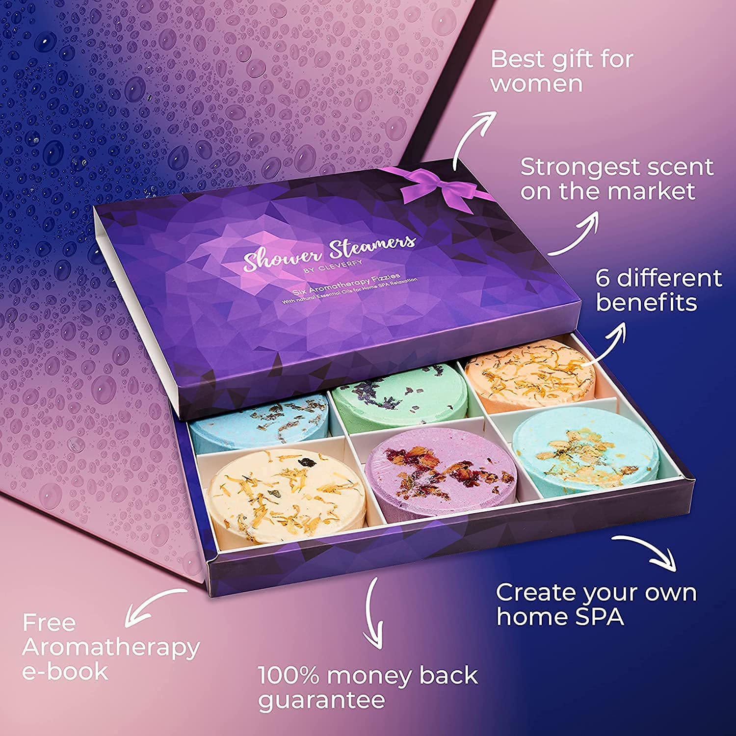 Cleverfy Aromatherapy Shower Steamers - Variety Pack of 6 Shower Bombs