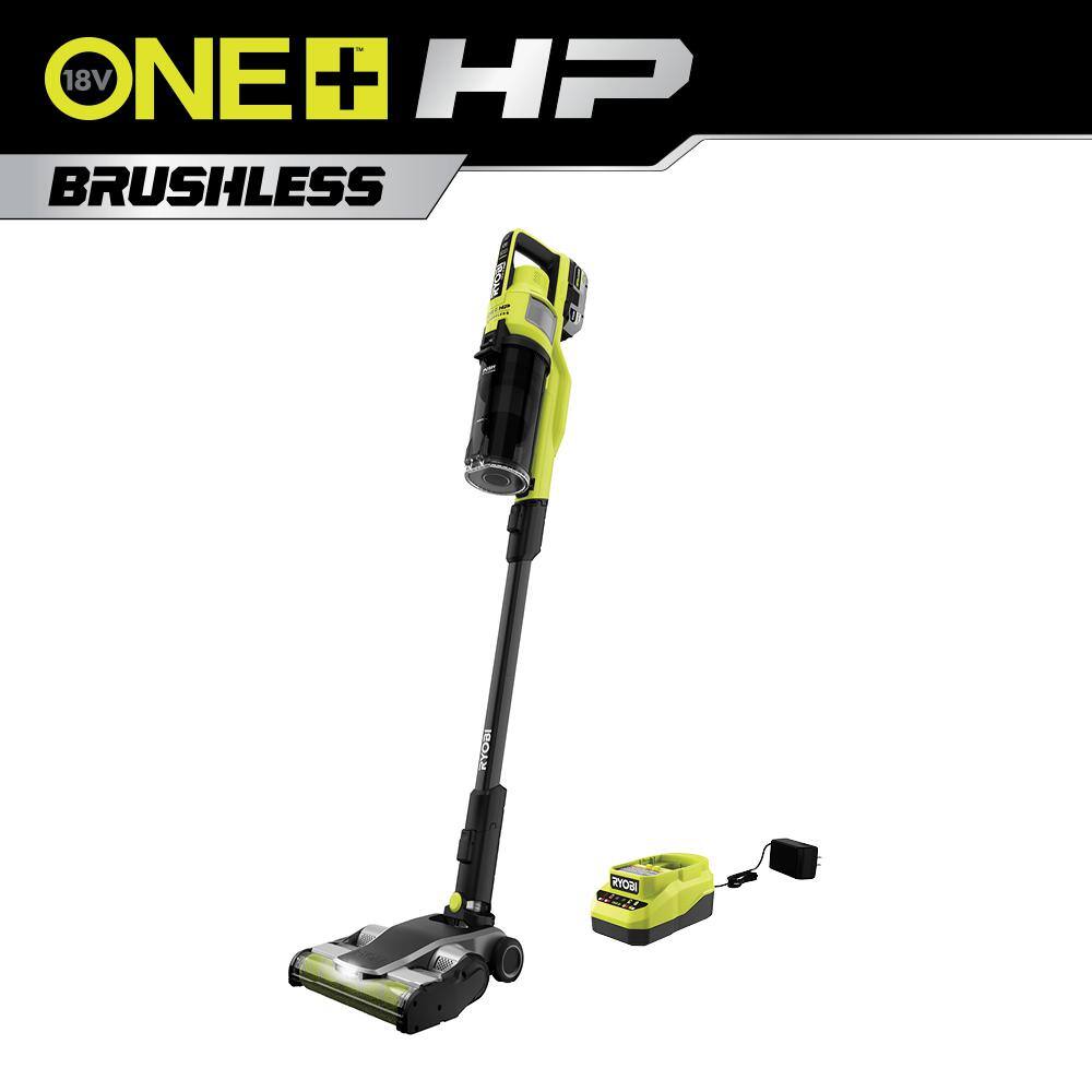 RYOBI PBLSV717K ONE+ HP 18V Brushless Cordless Pet Stick Vac with Kit with Dual-Roller. 4.0 Ah HIGH PERFORMANCE Battery. and Charger