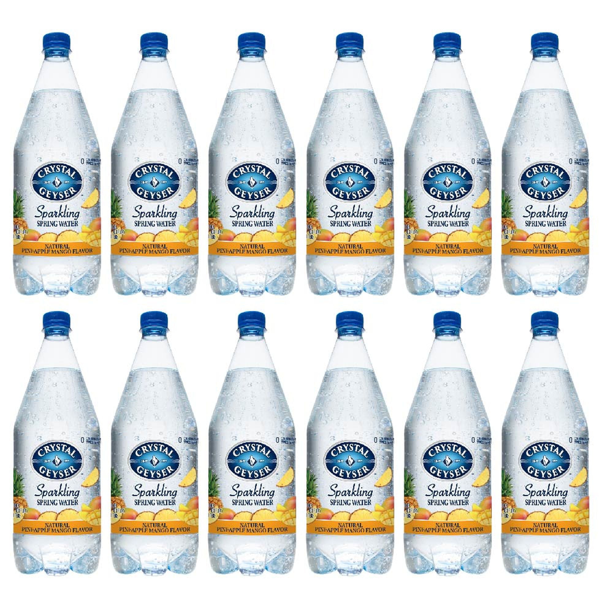 Crystal Geyser Natural Pineapple Mango Flavored Sparkling Spring Water | 12 Pack | 1.25 Liter PET Plastic Bottles