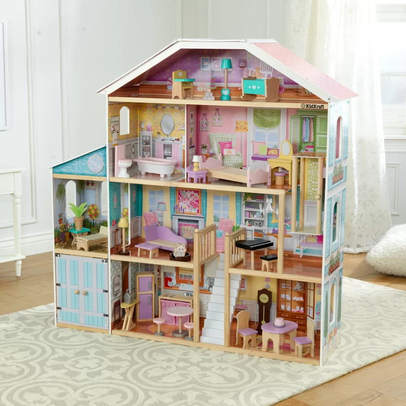 KidKraft Grand View Mansion Wooden Dollhouse with EZ Kraft Assembly™. Elevator. Garage. Attic Nursery and 34 Accessories. Gift for Ages 3+