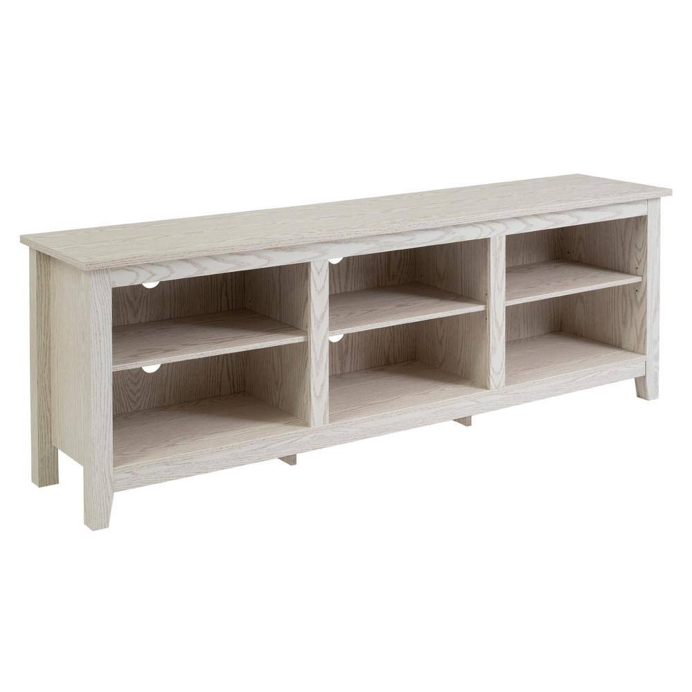 Walker Edison Furniture Company  Columbus 70 in. White Wash Wood TV Stand 70 in. with Adjustable Shelves