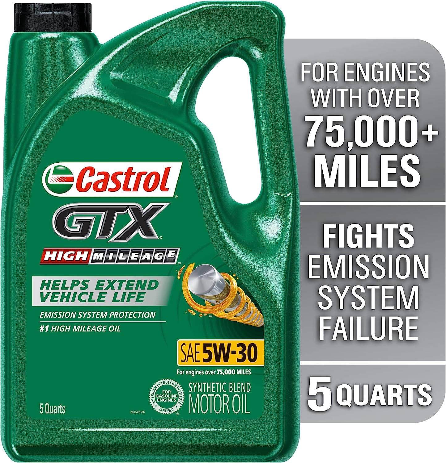 Castrol GTX High Mileage 5W-30 Synthetic Blend Motor Oil. 5 Quarts. Pack of 3