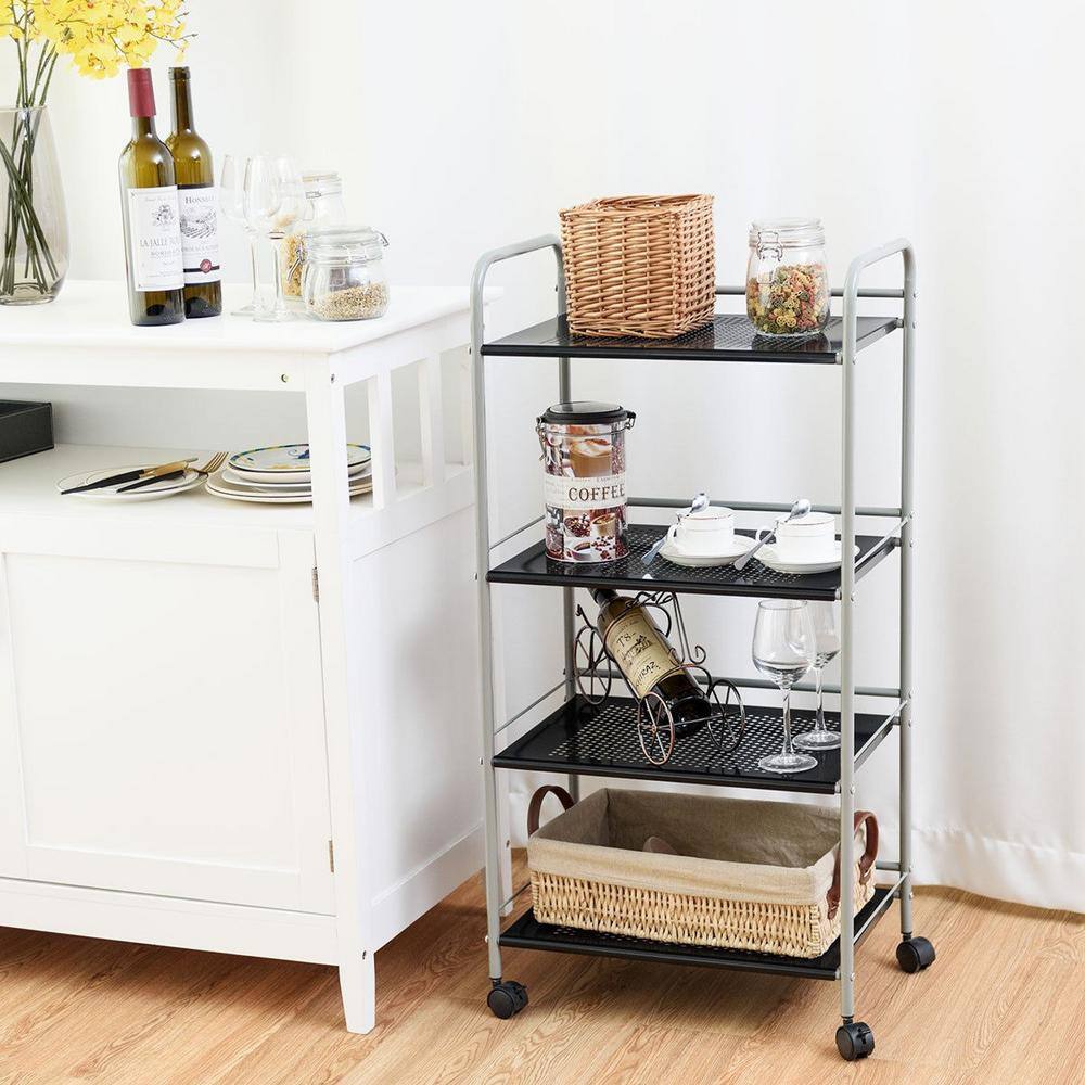 Boyel Living HYSN-56829 4-Shelf Rolling Cart Storage Display Rack with Four wheels