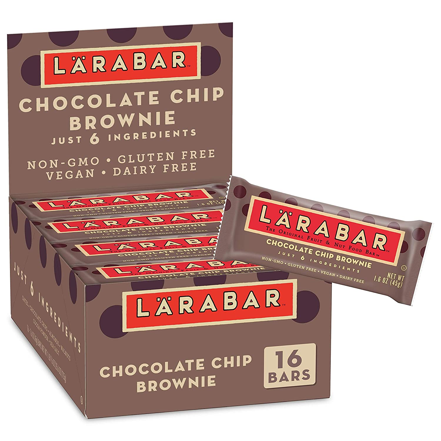 Larabar Chocolate Chip Brownie. Gluten Free Vegan Fruit & Nut Bars. 16 ct