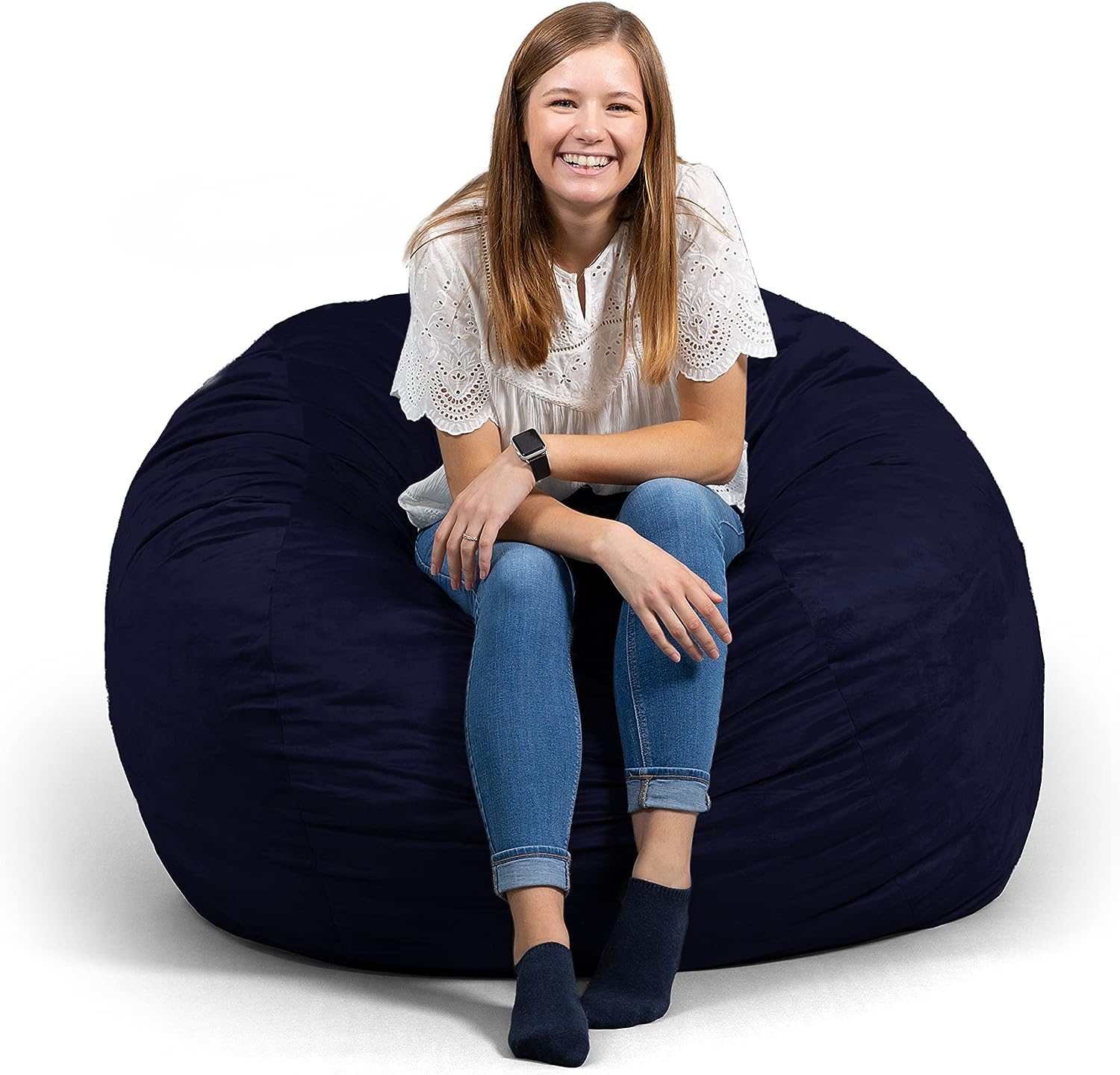 Big Joe Fuf Large Foam Filled Bean Bag Chair with Removable Cover. Midnight Plush. Soft Polyester. 4 feet Big