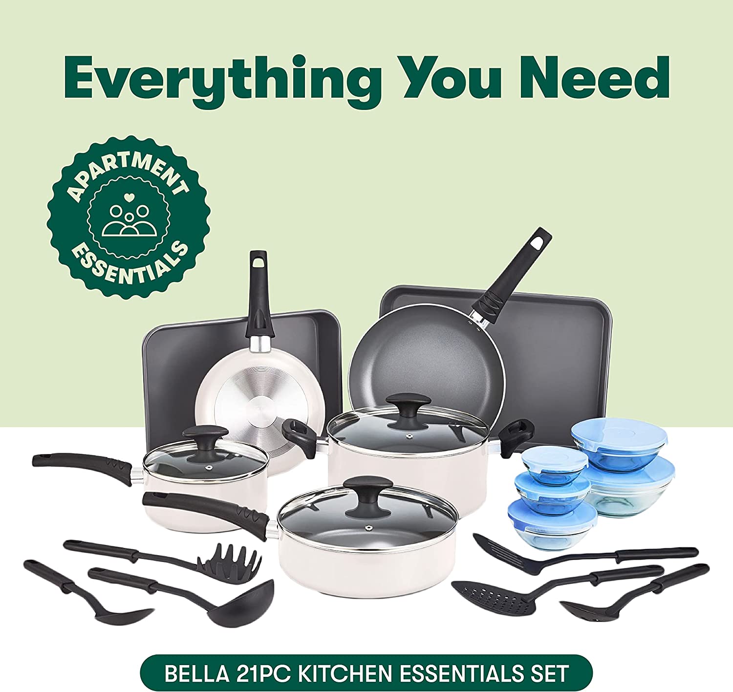 BELLA 21 Piece Cook Bake and Store Kitchen Essentials Set. White