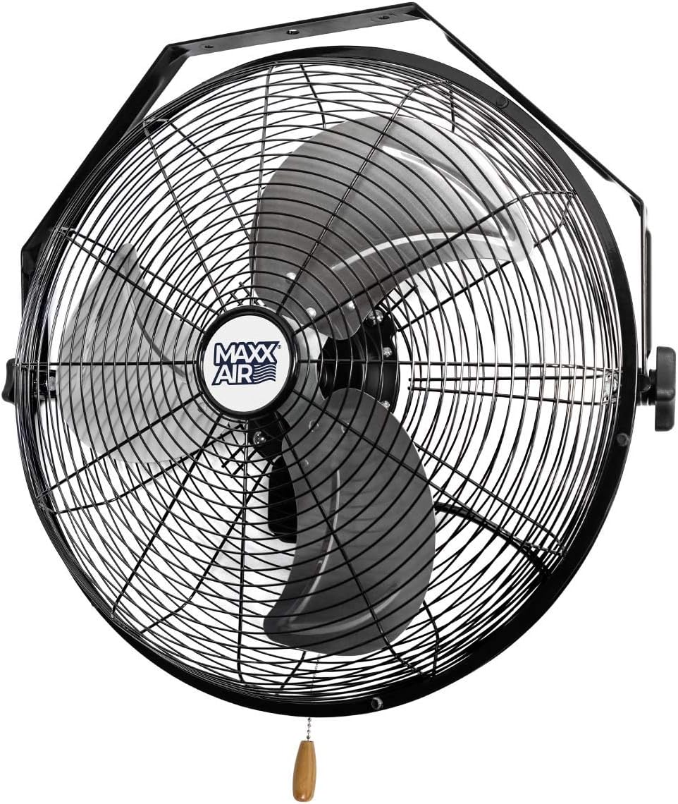 Maxx Air Wall Mount Fan. Commercial Grade for Garage. Shop. Easy Operation and Powerful CFM (18″ Residential Wall Mount)