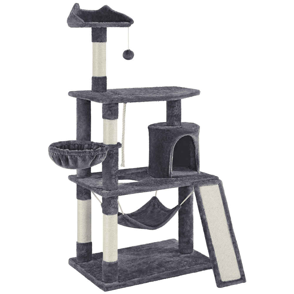 Easyfashion 63.5”H Multi Level Cat Tree Condo with Scratching Post. Dark Gray