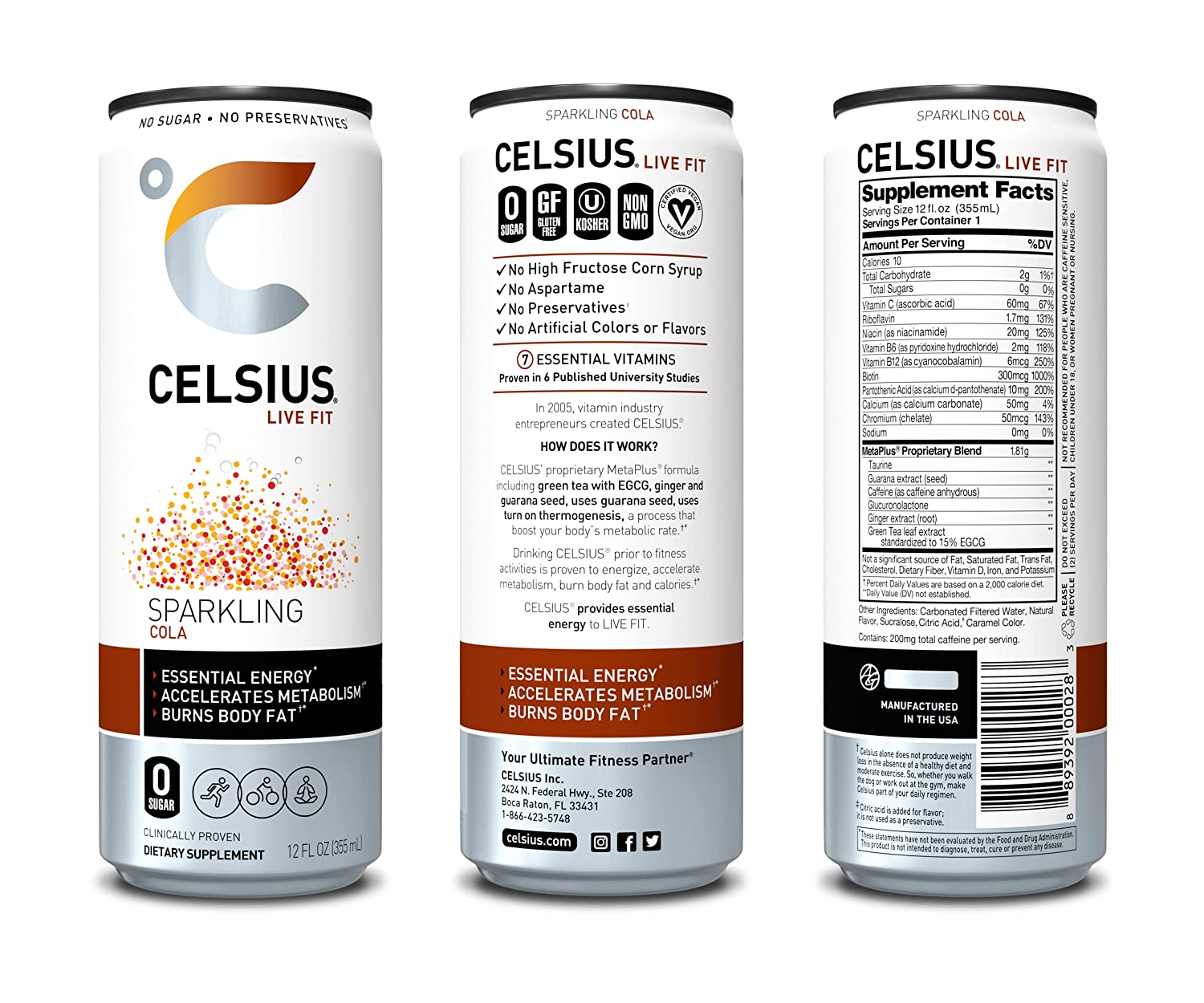 CELSIUS Essential Energy Drink 12 Fl Oz. Sparkling Cola (Pack of 12)