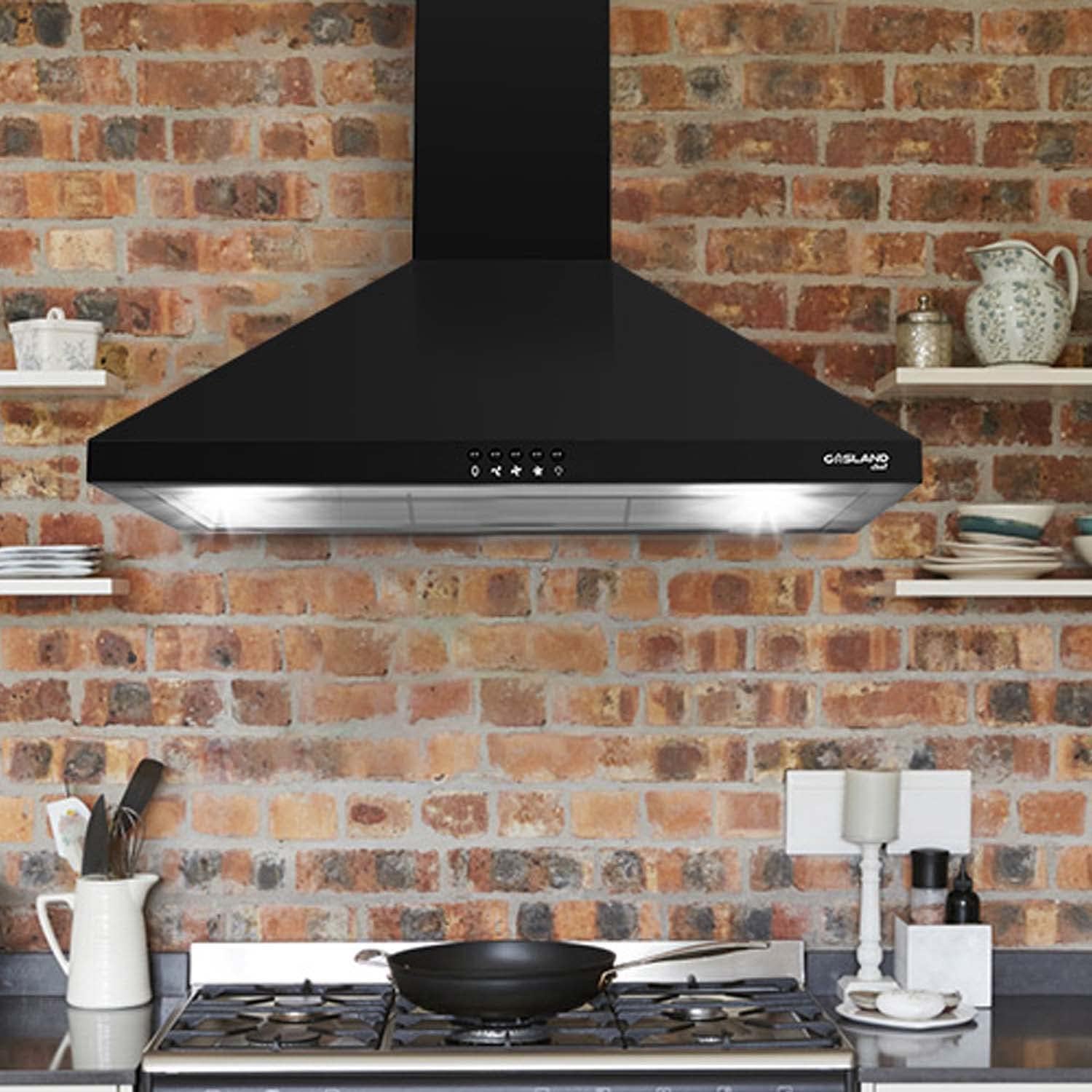 GASLAND  36″ Wall Mount Range Hood. GASLAND Chef PR36BP 36 Inch Range Hood Black. Ducted Kitchen Exhaust Hood. 3 Speed Adjustable Chimney Hood. Push Button Control. Aluminum Mesh Filter. 2 LED Lights. 350 CFM
