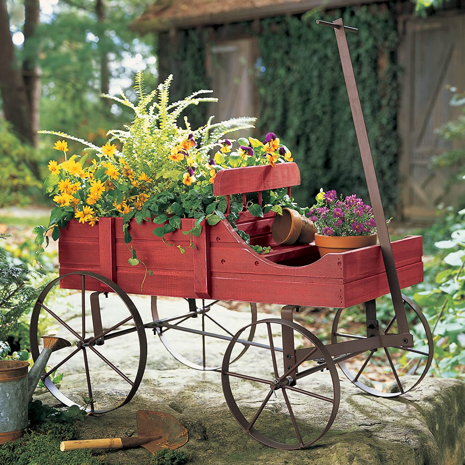 Amish Wagon Decorative Indoor/Outdoor Garden Backyard Planter. Red